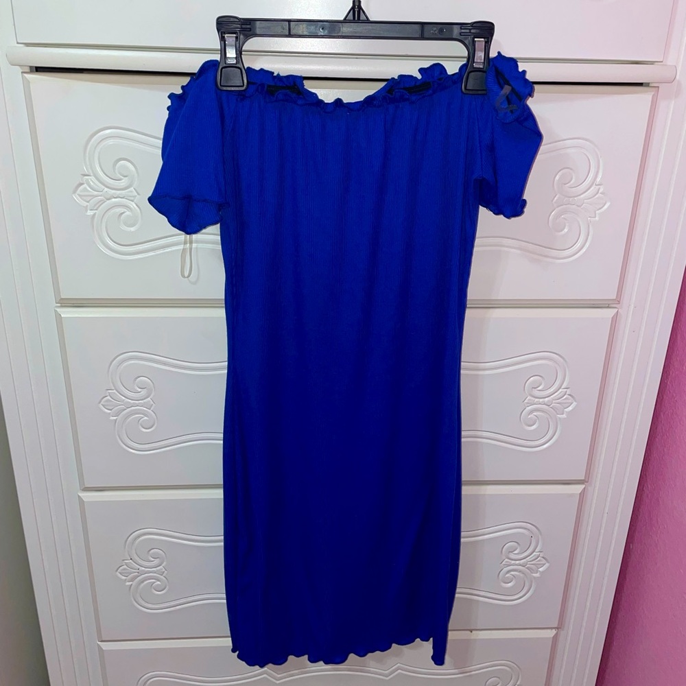 Royal blue dress off the shoulder with selves